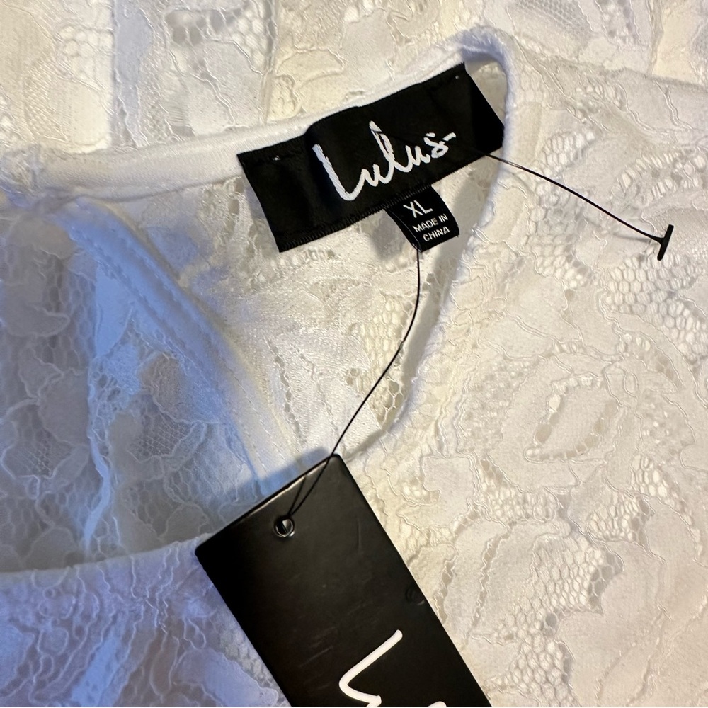 Lulu’s Blind Date White Lace Long Sleeve Bodycon Dress XL NWT 🤍 - Picture 3 of 5